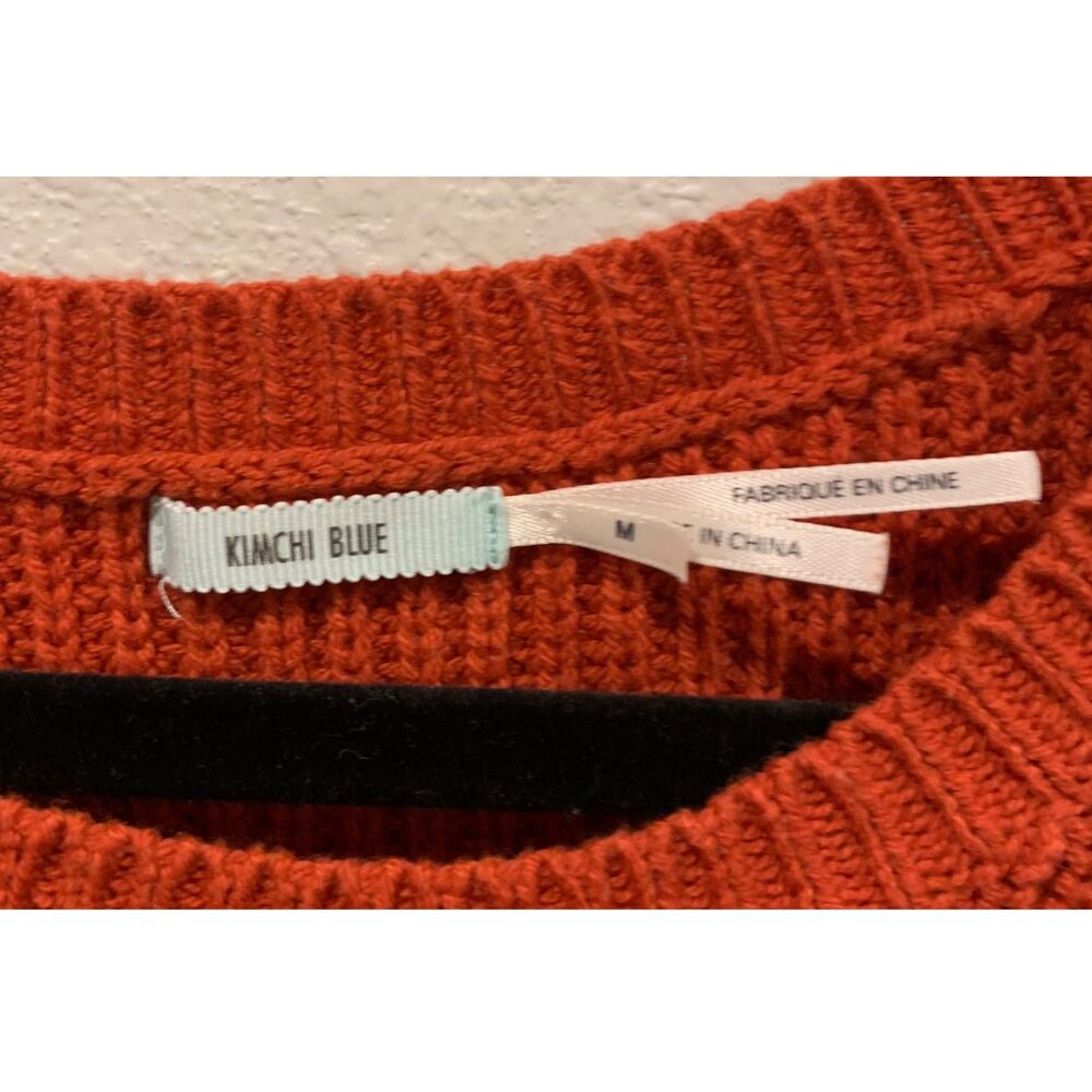 KIMCHI BLUE Burnt Orange Cropped Cable Knit Fall Crochet Lace Trim Sweater - Picture 4 of 6